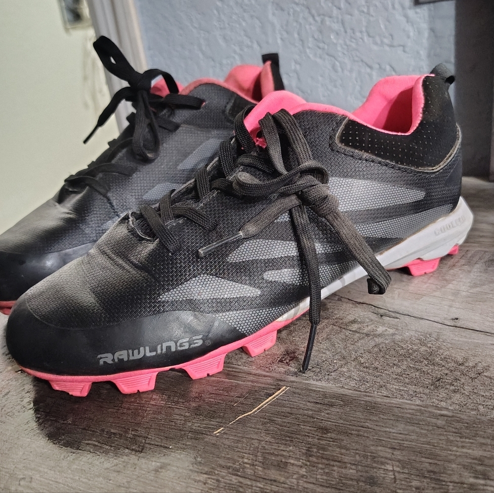 Rawlings Kids Black and Neon Pink Cleats